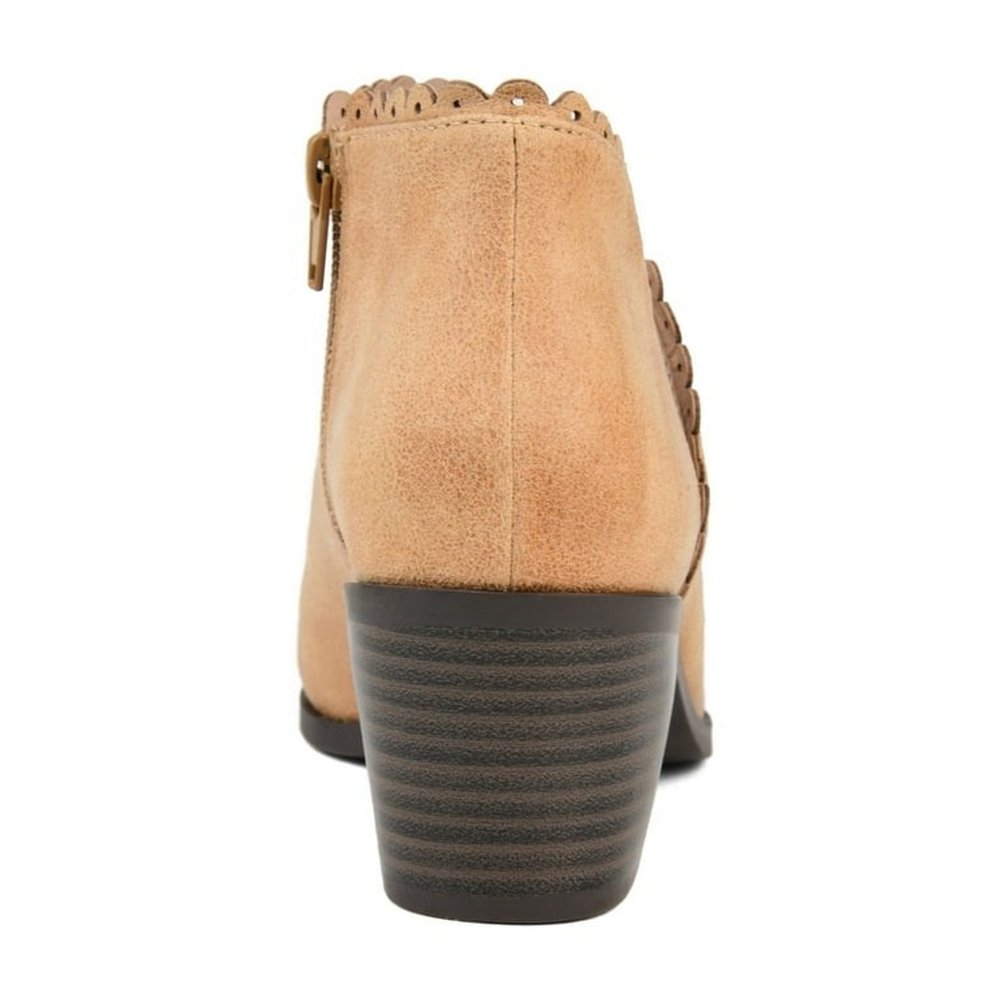 Journee Collection Tessa Scalloped Western Boots Booties - 7 M Khaki Tan - Picture 6 of 16